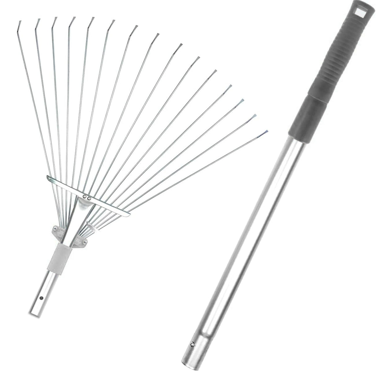 Buyplus Adjustable Garden Leaf Rake - 24 to 63 Inch Telescopic Metal Expandable Folding Leaves Rake, Metal Rakes for Leaves, Yard Rakes for Lawn Yard, Flowers Beds, Sliver