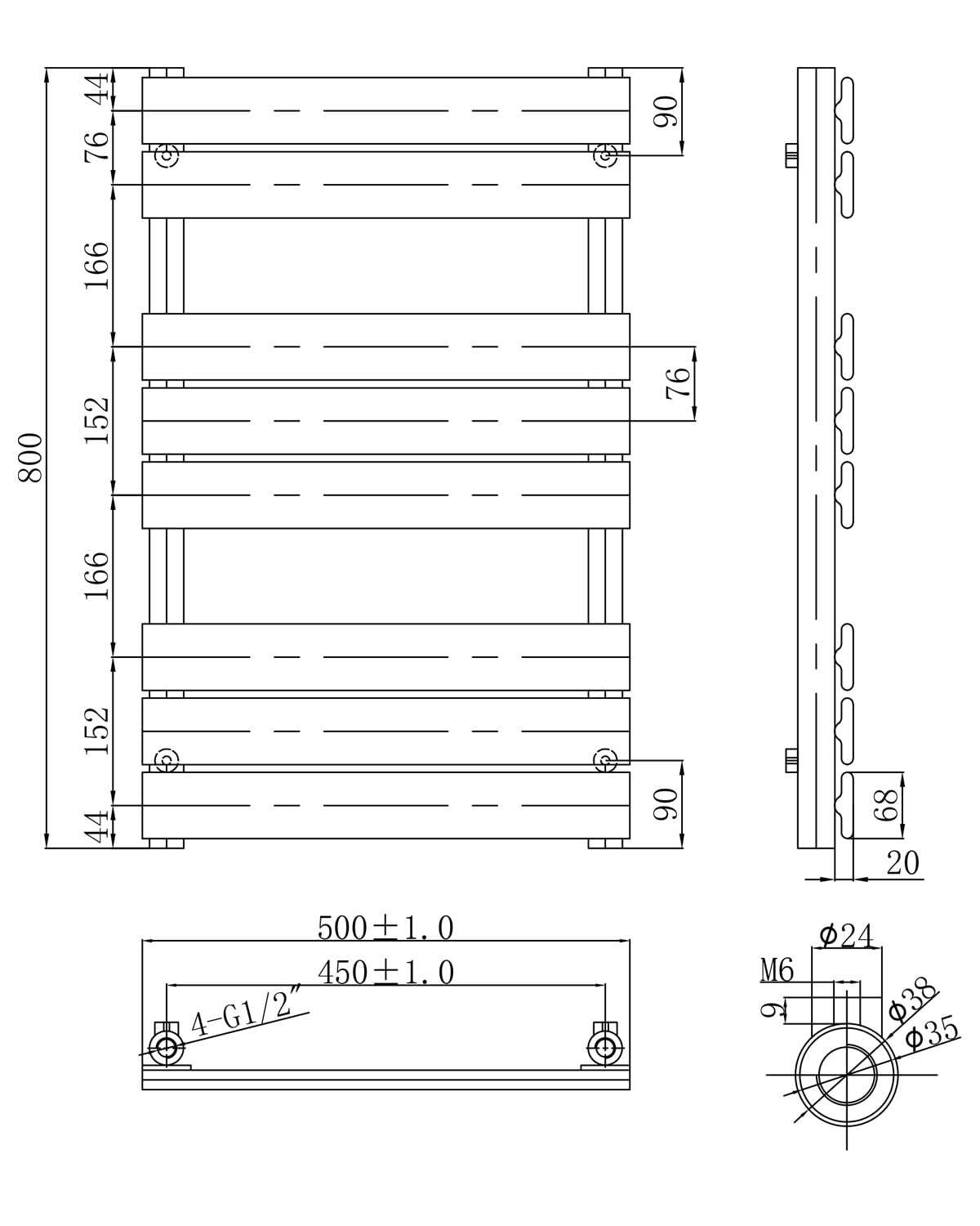 Go Bathrooms Ark Towel Rail 800mm x 500mm Brushed Gold Bathroom Radiator Designer Heated Ladder Rail Flat Panel Ladder Heater