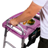StrongArm Clear View Walker Tray + Bag + Non-Slip Mat & Cup Holder, Tray for Folding Walkers, Food Tray, Walker Accessories, Tray Table for Standard Adult Walkers (Purple)