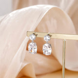 EAMTI Wedding Earrings for Women Cubic Zirconia Dangle Bridal Earrings 925 Sterling Silver Post Oval Earring for Prom Bridesmaid
