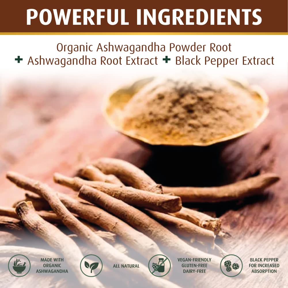 PRATIC LINE Ashwagandha Capsules 3,000 mg - 120 Vegan Cap Made with Organic Ashwagandha Powder and Root Extract. Gluten Free. Made in USA