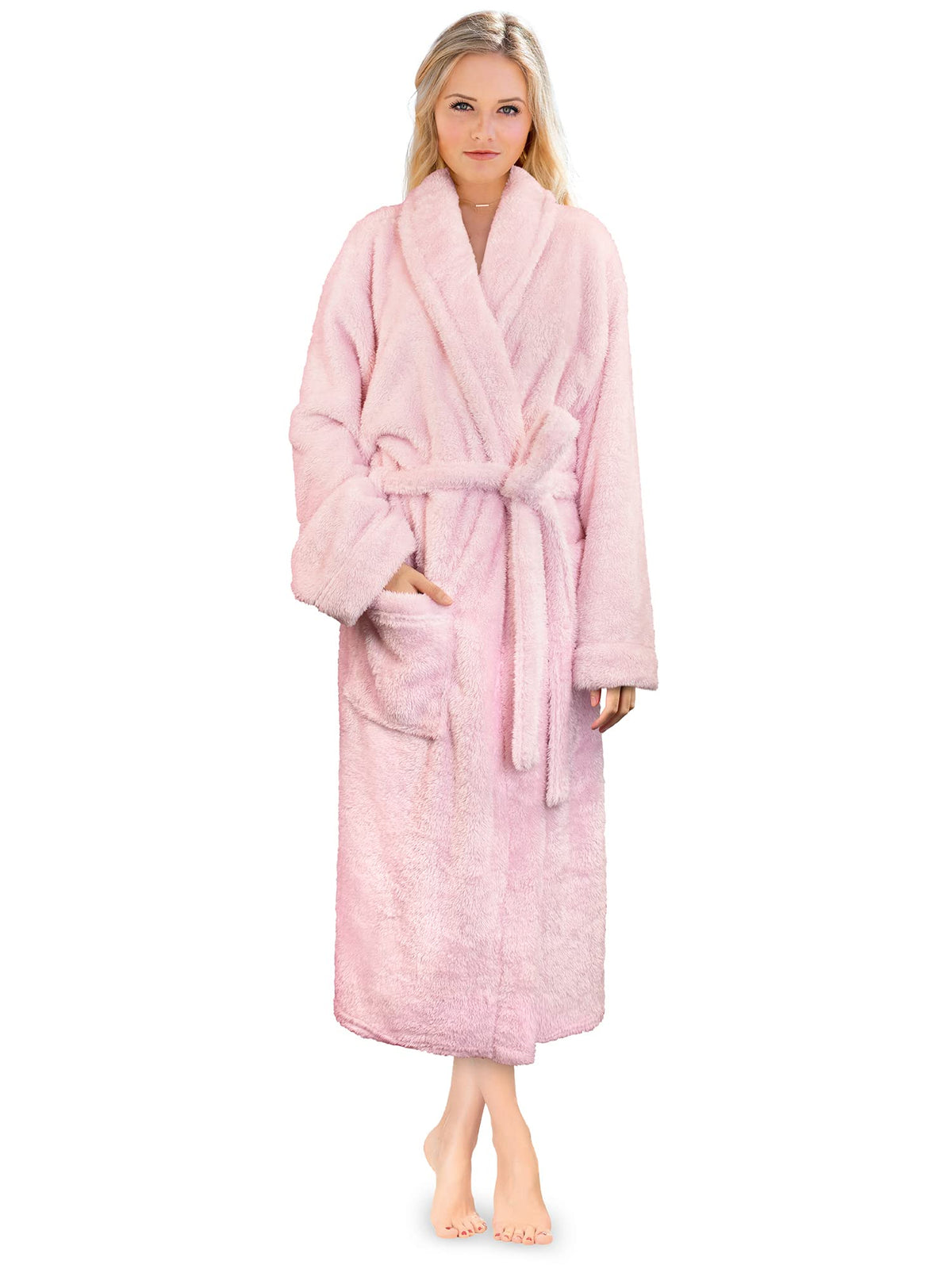 PAVILIA Premium Womens Plush Soft Robe, Sherpa Bathrobe, L/XL Light Pink