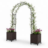 Giantex Metal Garden Arch Trellis Arbor with 2 Self-Watering Planter Boxes, 80" L x 16" W x 91" H PE-Coated Archway with Lockable Rolling Wheels for Climbing Vines, Yard Lawn Party Decorations