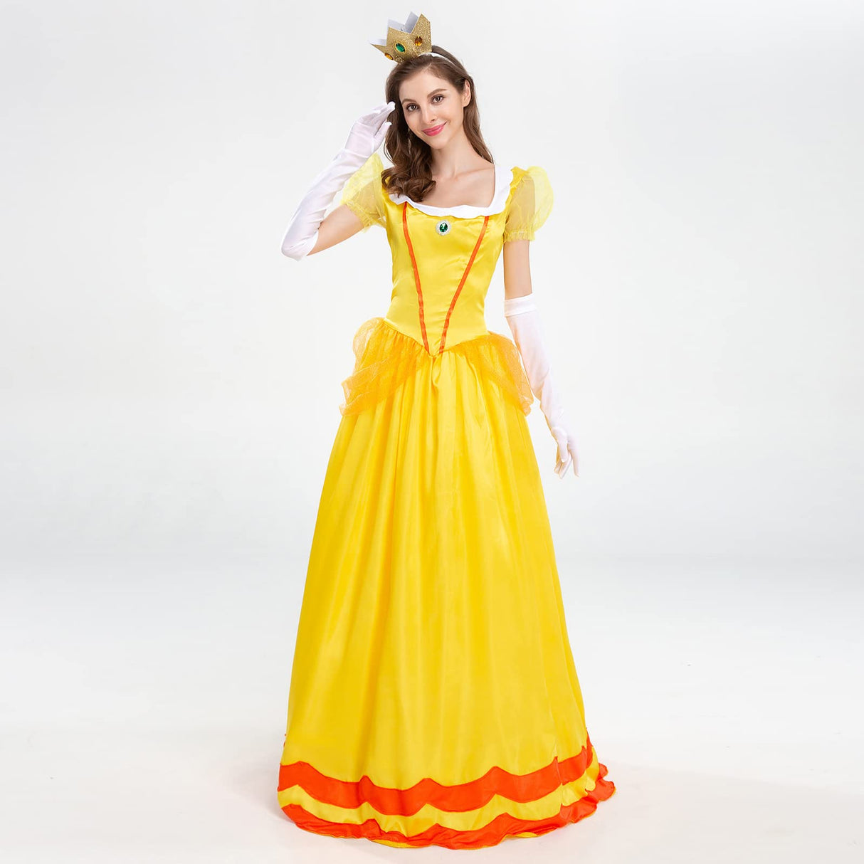 Halloween Costumes for Women: Princess Cosplay Costume for Women Yellow Princess Dress with Crown Role Play Adult Clothes Set Birthday Carnival Party Fancy Dress Up Christmas Outfits Yellow Medium
