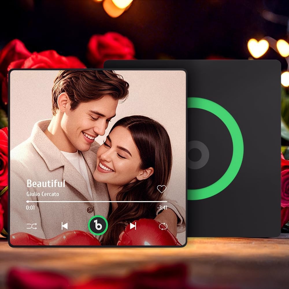 Custom Music Fridge Magnet - Personalized Photo Christmas Magnets for Refrigerator - Spotify Plaque Plays Your Favorite Songs - Unique Xmas, Valentines, Anniversary & Birthday Gifts for Couples Family