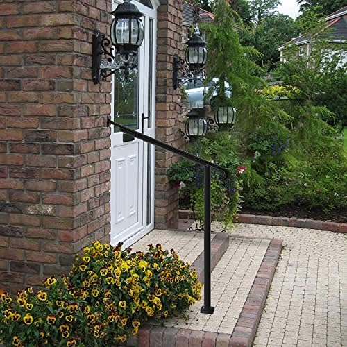 Metty Metal Handrails for Outdoor Steps Suitable for 1 to 5 Steps- Wrought Iron Stair Railing- Step Steady with 5 Feet Handrailing- Safe Indoor Home Banisters (Black-Single, 3 Step)