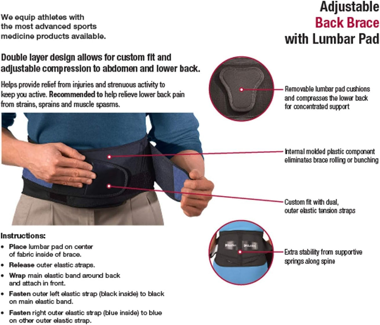 MUELLER Sports Medicine Adjustable Lumbar Back Brace with Removable Pad, Back Pain Relief Support for Men and Women, Ideal for Upper and Lower Back Pain, Sciatica, Scoliosis, Black, Small