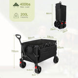 HAUSPROFI Collapsible Wagon Cart, 400 lbs Capacity, 7 cu ft (200L) Large Storage, Heavy Duty Foldable Utility Wagon with Pockets, Beach Wagon with Big Wheels for Sand, Garden, Camping & Grocery