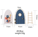 Christmas Mamimami Home Blue Wooden Magical Fairy Doors, 13cm 5.12 inch Elf Mouse Miniature Tiny Door with Ladder, Tooth Fairy Door Handmade Decorations Gifts