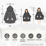 Touchat Wearable Blanket Hoodie for Kids & Teens 6-13 Year Old, Oversized Sherpa Fleece Sweatshirt with Pocket, Soft Cozy Hooded Blankets Christmas Birthday Gift for Boys and Girls, Grey