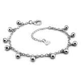 Delicate Women 925 Sterling Silver Ankle Bracelets Cute Bell Chain Beach Anklet Bracelet Boho Adjustable Size Jewelry Gift for her (Anklet, Adjustable Size)