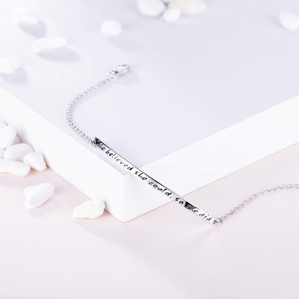 Billie Bijoux Graduation Gifts 925 Sterling Silver Women Engraved Inspirational Adjustable Bracelet “She Believed She Could So She Did” Friendship Gifts (A-silver)
