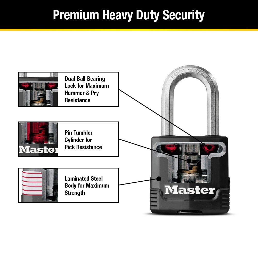 Master Lock Magnum Heavy Duty Outdoor Padlock with Key, Weather Resistant Body and Cut Safe Shackle Make Lock Perfect for Fences, Gates, Sheds, M115XDLF,Black