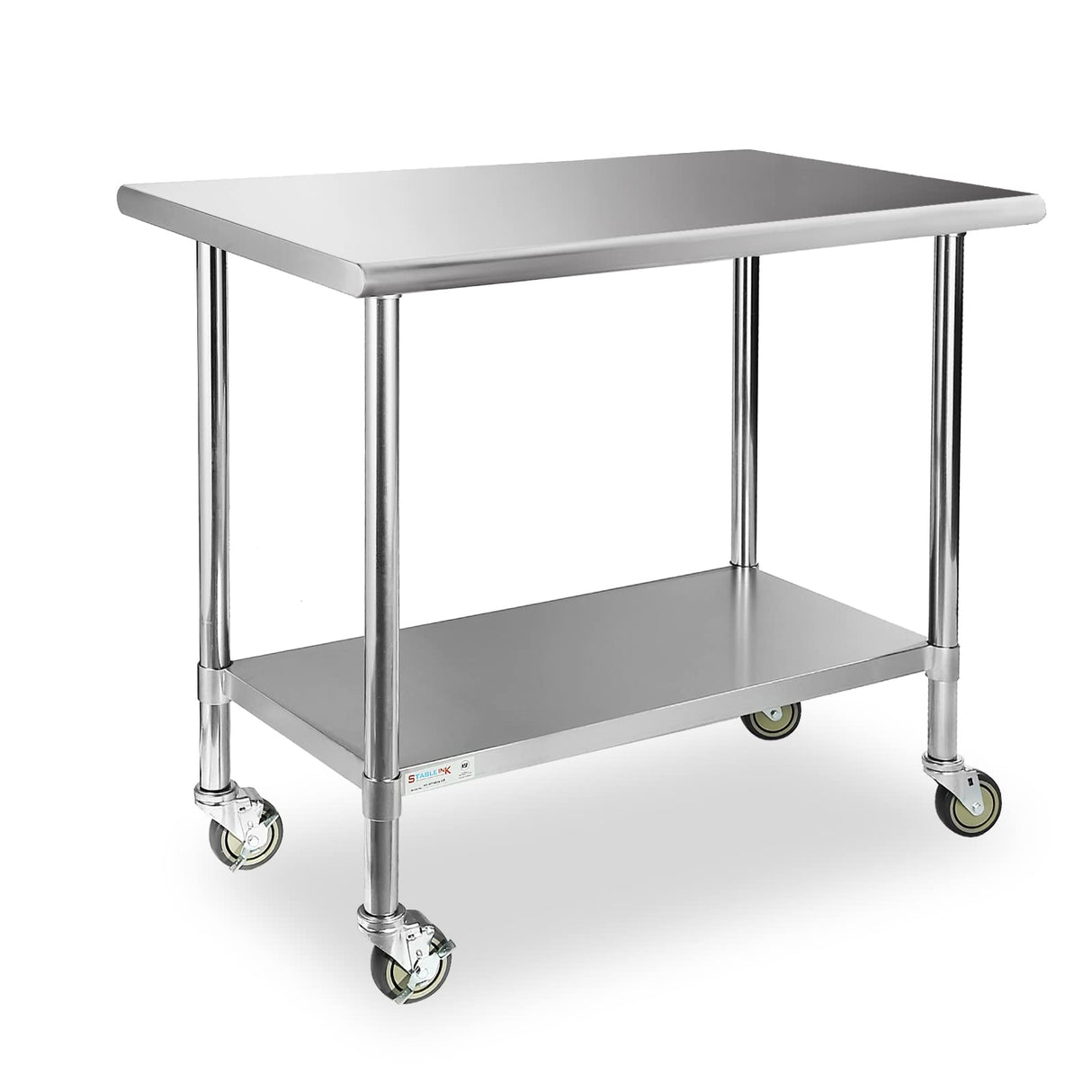 STABLEINK Stainless Steel Table with Wheels 24 x 36 Inches, NSF Commercial Prep & Workbench with Adjustable Undershelf and Casters, for Commercial Kitchen, Restaurant, Hotel, Laundry and Garage