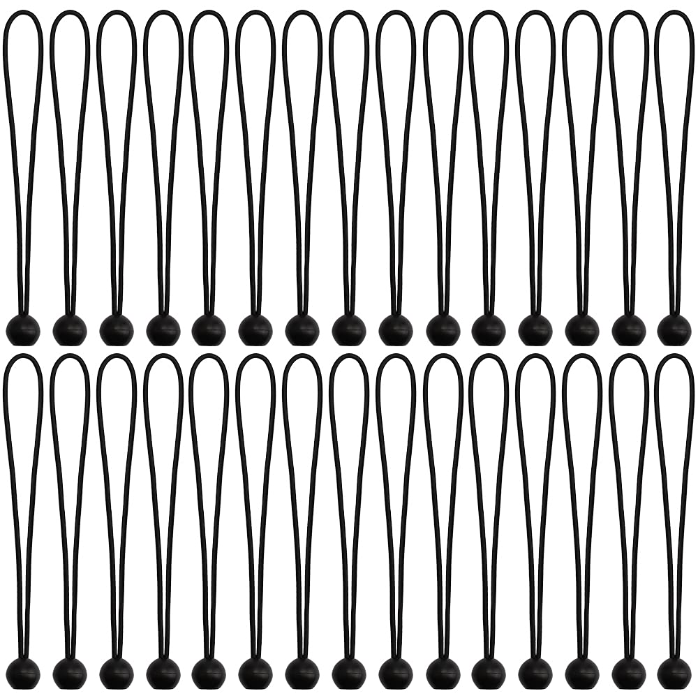 AOPRIE 30 Pcs Bungee Cords with Balls 12 inch Black Ball Bungees Heavy Duty Tarp Bungee Cords Trap Weather Resistant Tie Down Strap for Camping, Tents, Cargo, Holding Wire and Hoses