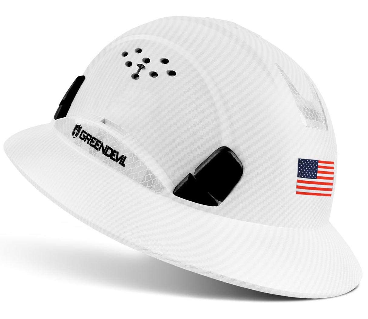 GREEN DEVIL Full Brim Hard Hat Vented Construction Safety Helmet OSHA Approved Cascos De Construccion Work Hardhat for Men&Women 6 Point Adjustable Ratchet Suspension Custom Pattern Design