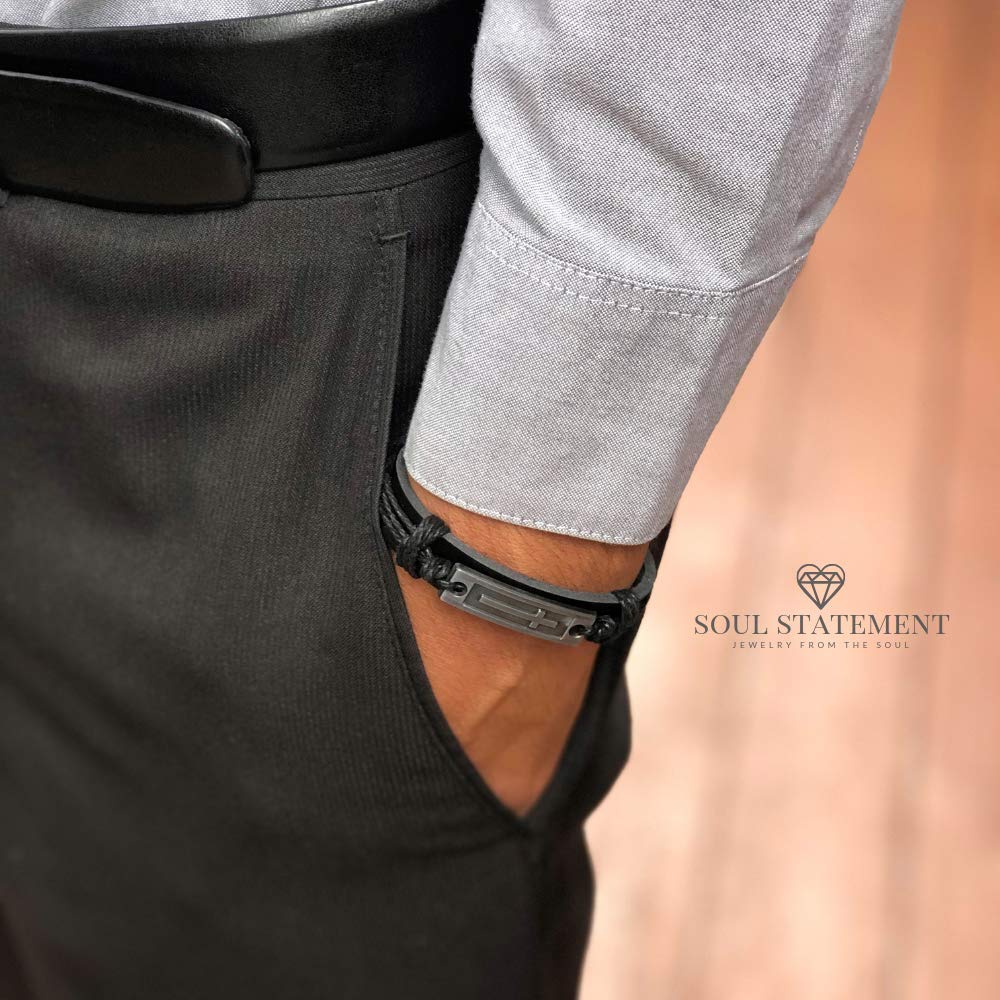 Soul Statement Men's Leather Cross Bracelet