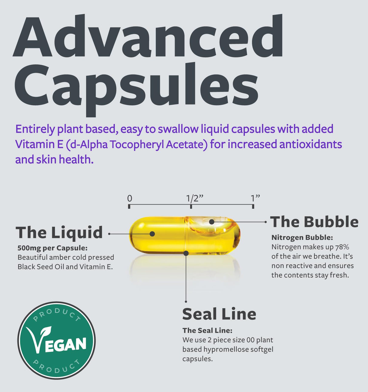 Black Seed Oil - 180 Softgel Capsules (Non-GMO & Vegan) Premium Cold-Pressed Nigella Sativa Producing Pure Black Cumin Seed Oil with Vitamin E - 500mg Each, 1000mg Per 2 Capsule Serving