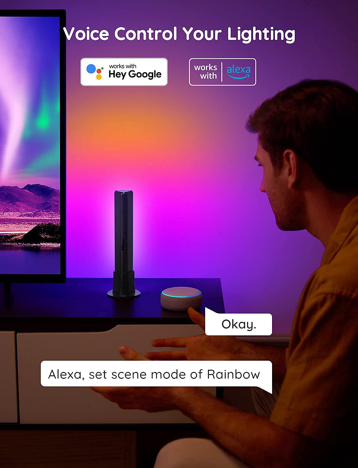 Govee Smart LED Light Bars, Work with Alexa and Google Assistant, RGBICWW WiFi TV Backlights with Scene and Music Modes for Gaming, PC, Room Decoration,Black