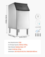 VEVOR Commercial Ice Maker Storage Bin, 300 LBS Capacity Ice-Bin, Stainless Steel Commercial Ice Storage Bin with Adjustable Anti-Slip Rubber Feet, Suitable for Restaurant Hotel and Beverage Shops