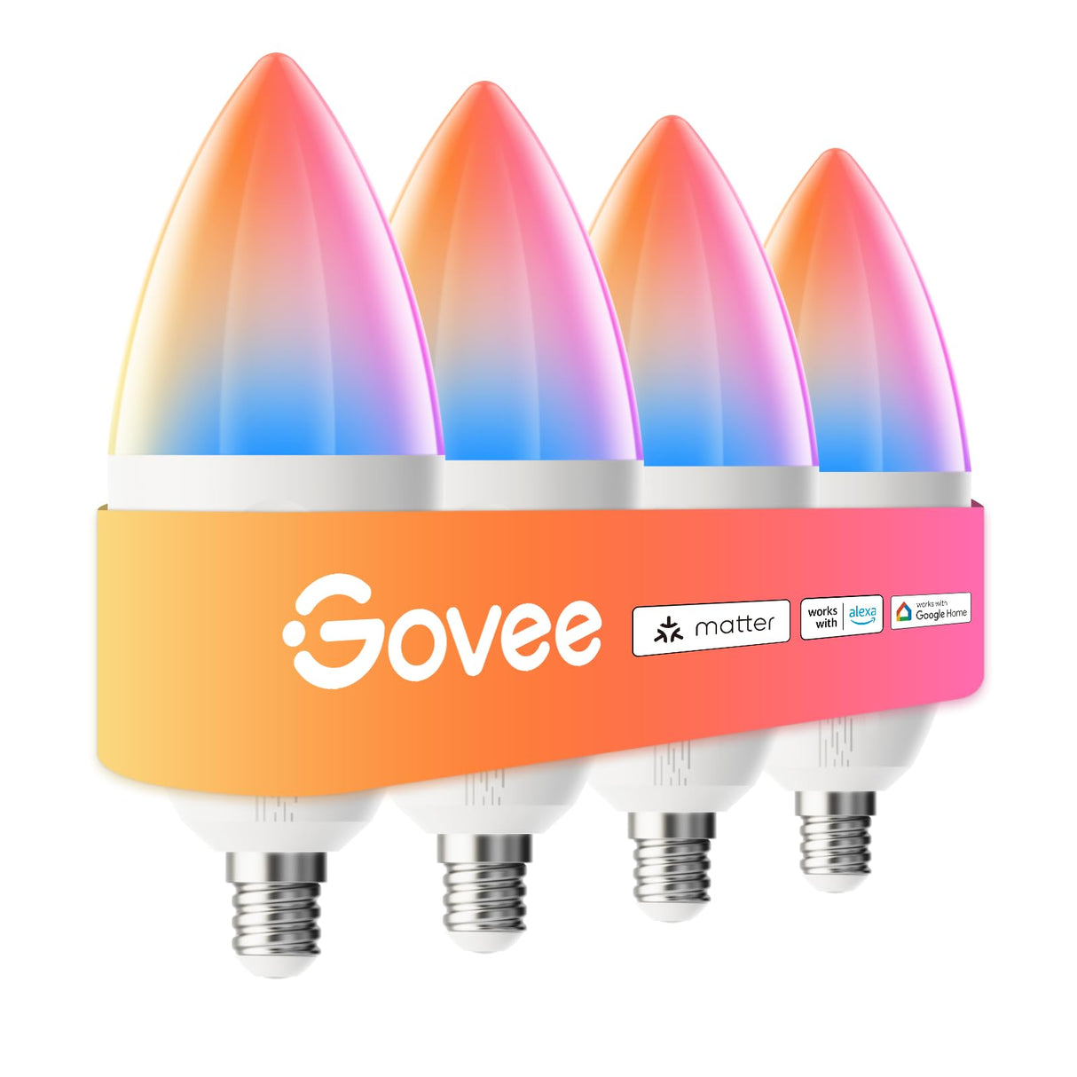 Govee E12 Led Bulb, Smart Light Bulbs for Chandelier/Living Room, Color Changing Candelabra Bulbs Work with Matter, Alexa, Google Assistant, 40 Watt Equivalent, 450 LM, 80 CRI, 2.4Ghz Only, 4 Pack