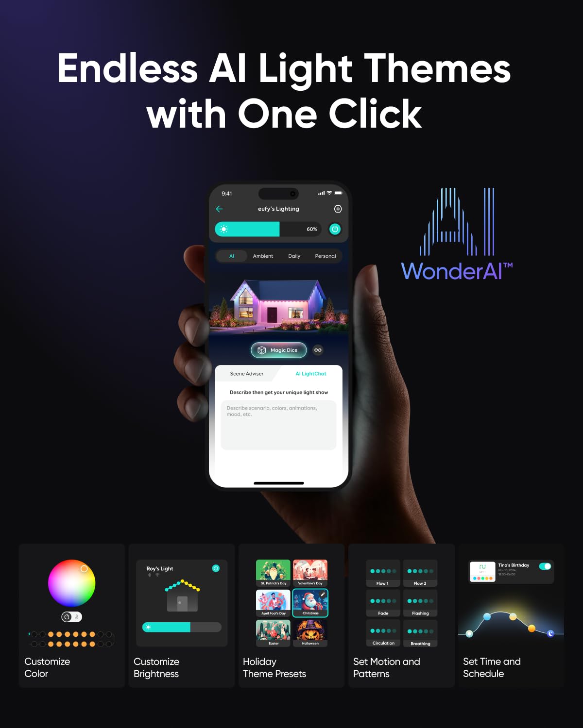 eufy Permanent Outdoor Lights E22, 100ft with 60 Triple-LED Lights, Smart RGBWW for Christmas, Daily and Holiday, IP67 Waterproof, AI Lighting Themes for Christmas Decorations, Links with Cameras