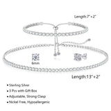 HAXIYA Tennis Necklace Set for Women Crystal Bracelet Imitation Diamond Earrings Wedding Jewelry for Bride Sterling Silver Plated Jewelry Sets Pack of 3 Gift