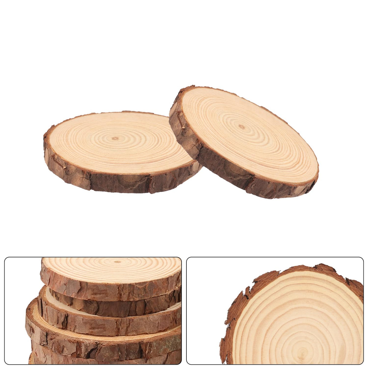 70 PCS 3-4 Inch Natural Wood Slices, Unfinished Pine Wood Circles with Barks for Coasters, DIY Crafts, Christmas Rustic Wedding Ornaments and Centerpieces,by GNIEMCKIN.