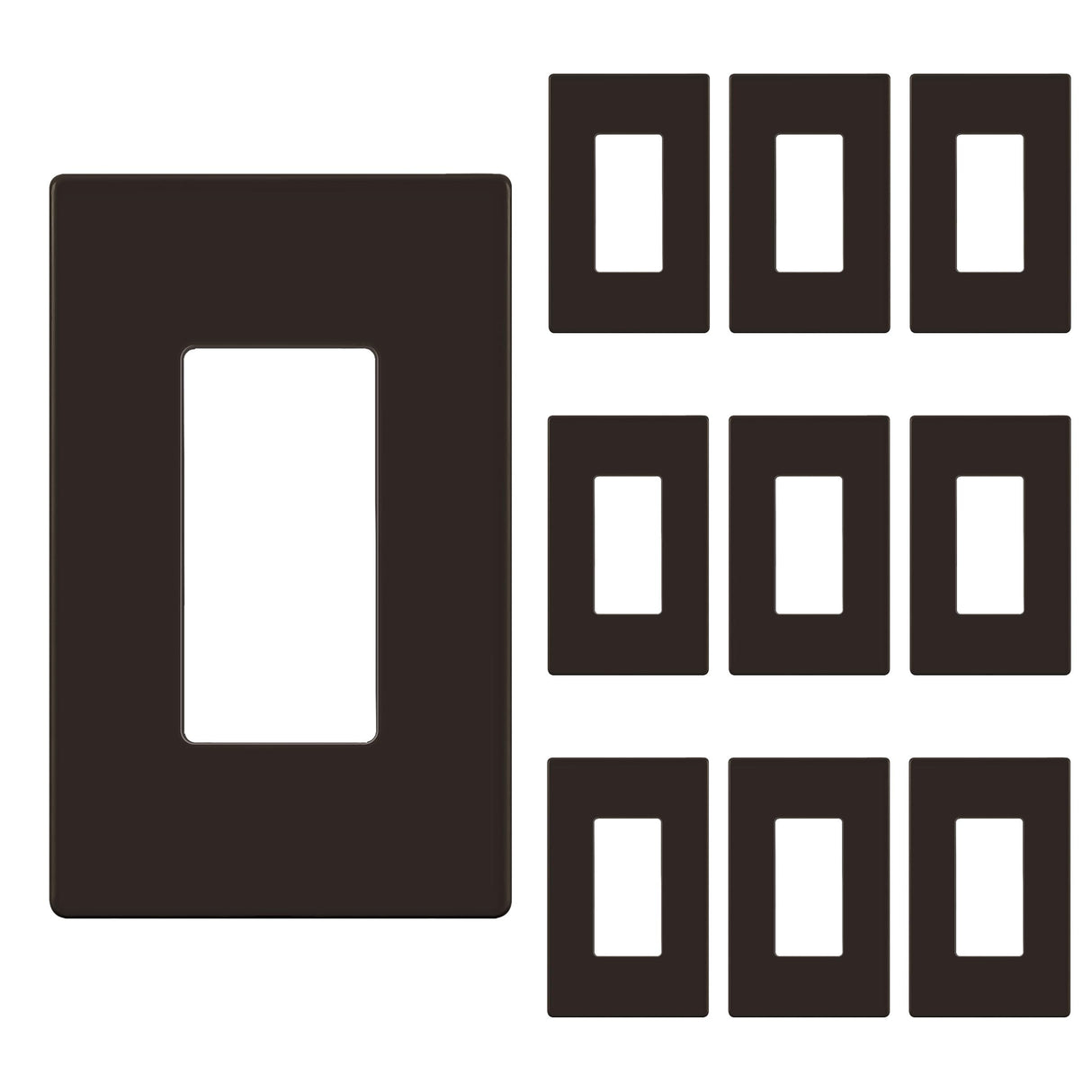 ENERLITES Screwless Decorator Wall Plates Child Safe Outlet Covers, Gloss Finish, Medium Size 1-Gang 4.88" H x 3.11" L, Unbreakable Polycarbonate Thermoplastic, SI8831M-BR-10PCS, Brown