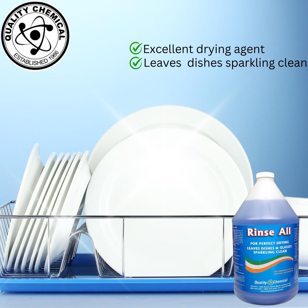 Quality Chemical Rinse All/Commercial Industrial Grade Rinse Aid/Dishwasher Rinse Aid Liquid, heat and cool dry Finish/Rinse Agent Dishwasher/Leave Dishes Spotless 128 oz (Pack of 4)