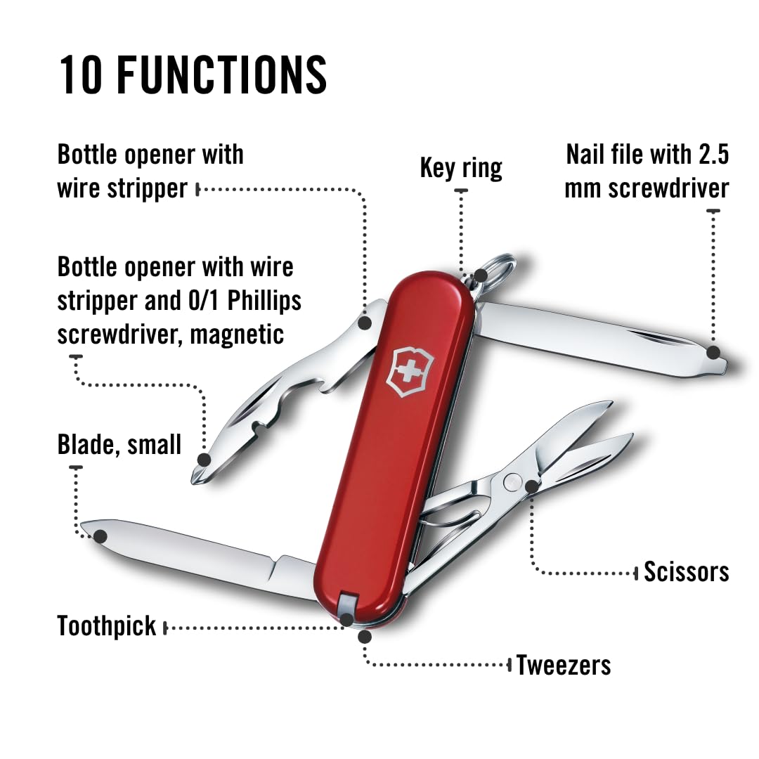 Victorinox Rambler Swiss Army Knife, 10-Function Pocket Knife, Red