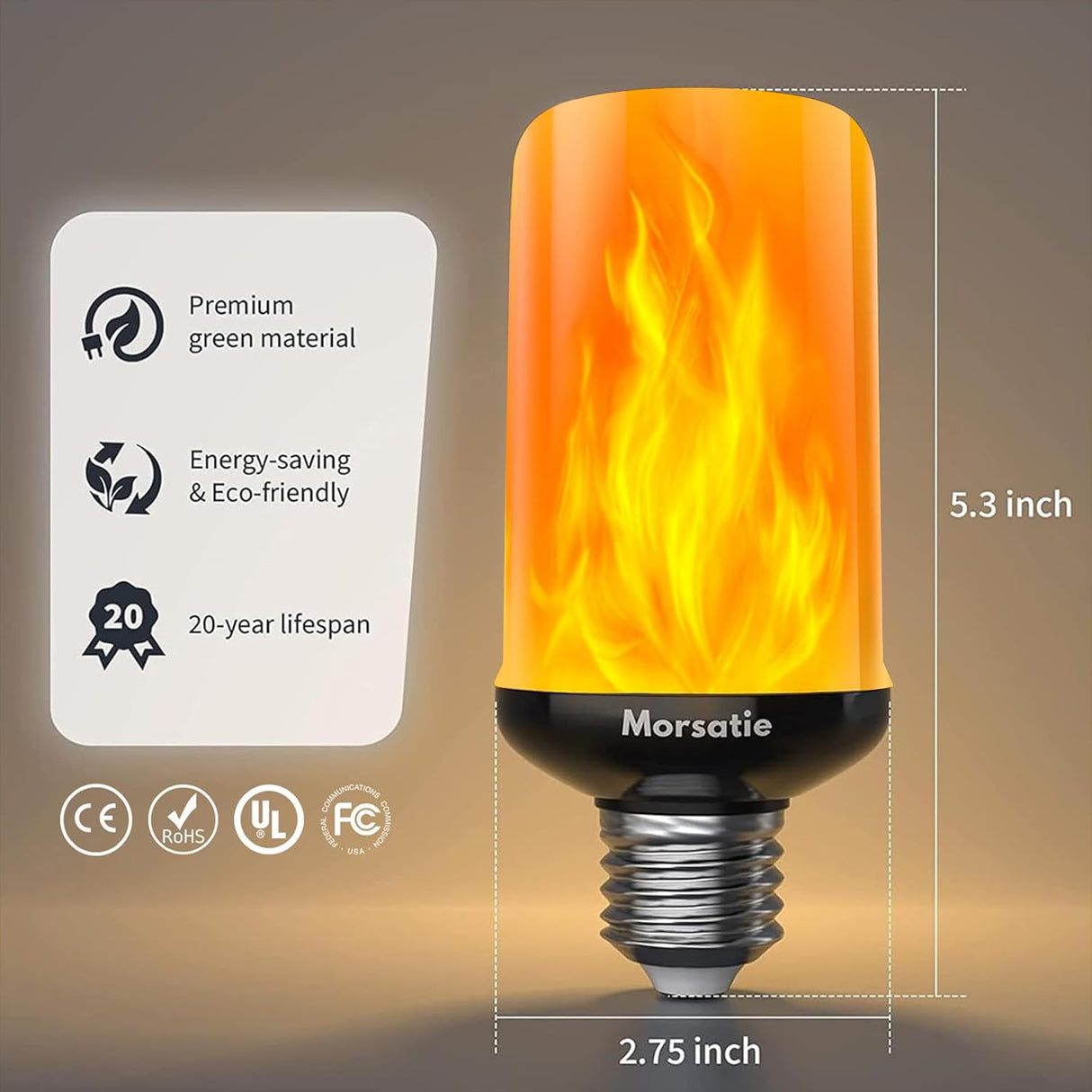 Morsatie 【Upgraded Flame LED Flame Light Bulbs, 4-Mode Flickering Light Bulbs with Upside Down Effect, E26 Fire Light Bulb for Halloween Christmas Party Porch Patio Indoor Outdoor Decoration, 4 Pack
