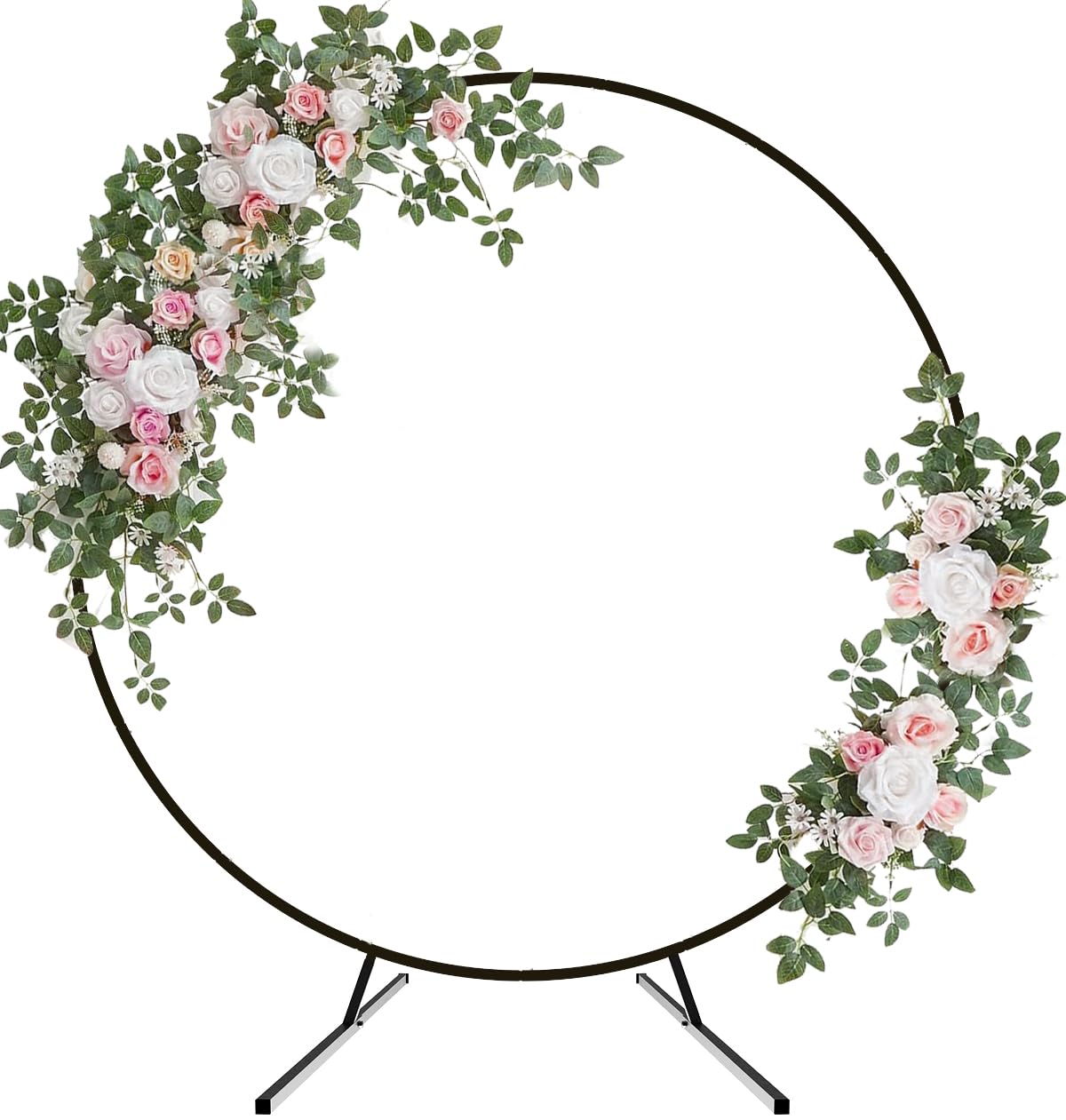 Fandature 7.4FT Round Backdrop Stand with Two Water Bags for Party, Black