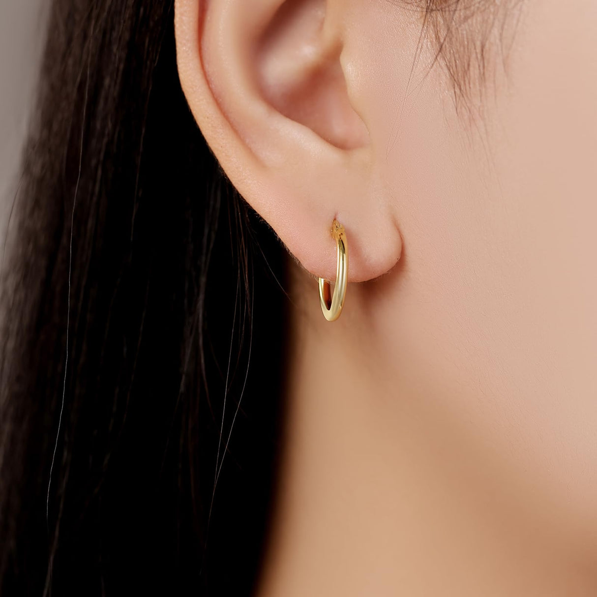 YUVOLA 14k Yellow Gold Hoop Earrings for Women Real Gold 16mm Classic Round Polished Hoops 2mm Thickness