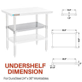 DuraSteel Galvanized Under Shelf for Work Tables - Extra Adjustable Lower Shelf for 24" x 36" Stainless Steel and Wooden Worktables - Fits for use in Restaurant, Warehouse, Home, Kitchen, Garage