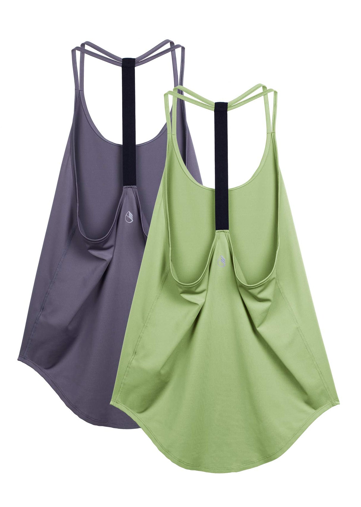 icyzone Workout Tank Tops for Women - Athletic Yoga Tops, T-Back Running Tank Top(Pack of 2) (L, Purple/Pistachio Green)