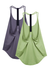 icyzone Workout Tank Tops for Women - Athletic Yoga Tops, T-Back Running Tank Top(Pack of 2) (L, Purple/Pistachio Green)