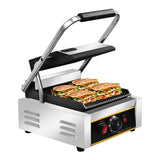 HTTSICHI Commercial Panini Press - 1800W Commercial Electric Panini Sandwich Grill w/Nonstick Coating & Adjustable Temp, Panini Grill Press w/ 9" x 9" Cooking Pan, Double-sided Heating