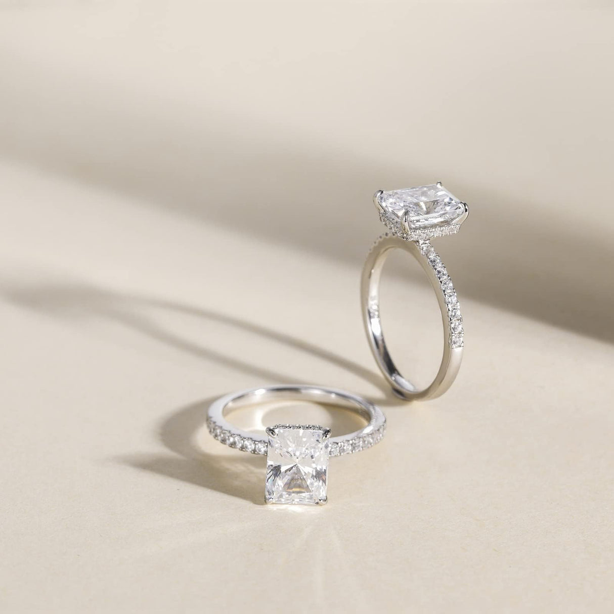 EAMTI 3CT 925 Sterling Silver Engagement Rings Radiant Cut Solitaire Cubic Zirconia CZ Wedding Promise Rings for Her Wedding Bands for Women Size 9
