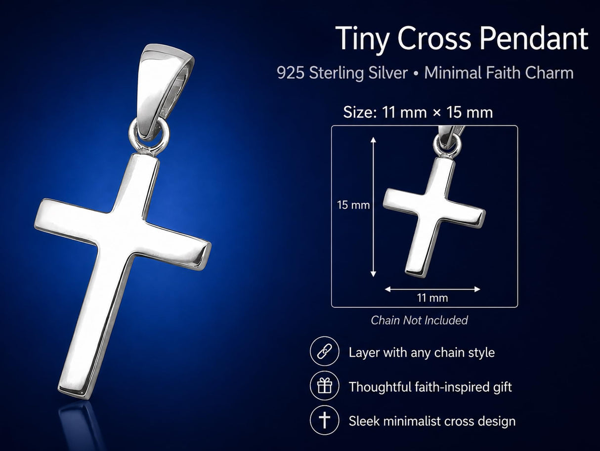 SAE99 925 Sterling Silver Cross Pendant Charm, Very Tiny Minimalist Faith Religious Jewelry
