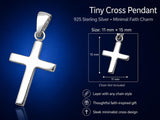 SAE99 925 Sterling Silver Cross Pendant Charm, Very Tiny Minimalist Faith Religious Jewelry