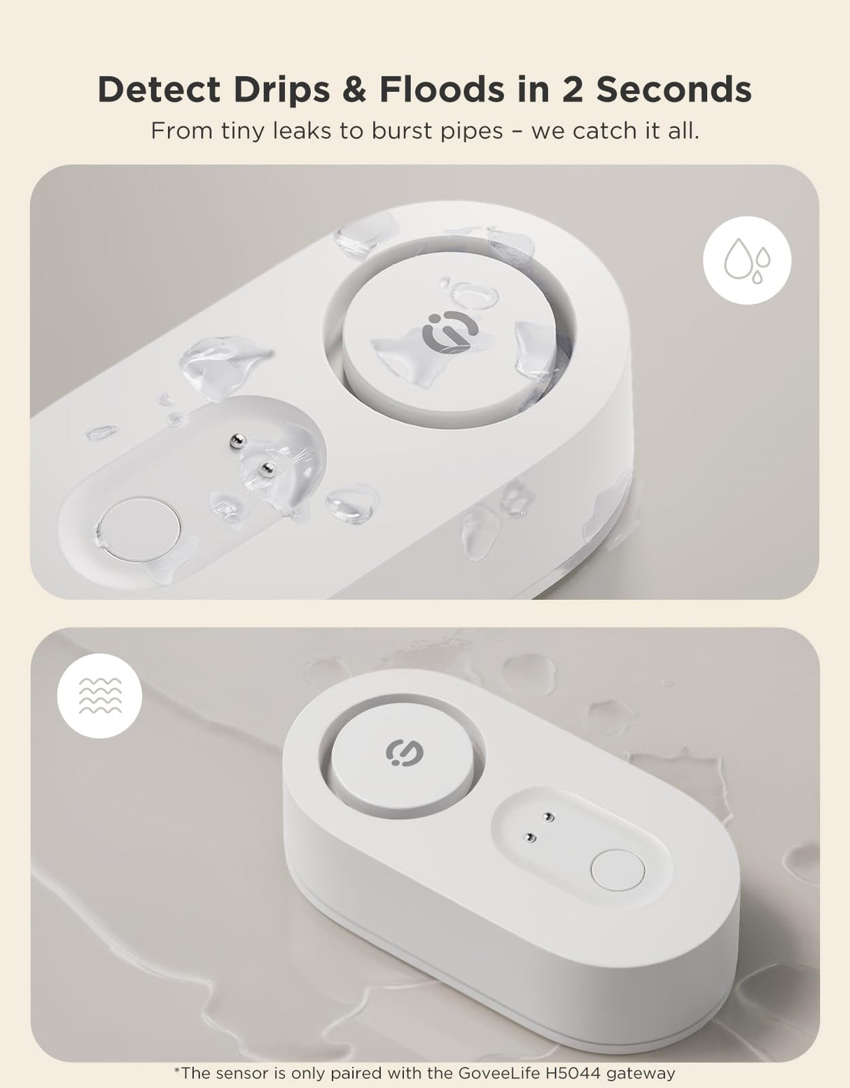 GoveeLife Water Leak Detector 5 Pack with 105dB Adjustable Alarm, Water Alarm with Dual Sets Sensor Probes Leaks and Floods. Suit for Home, Basement, and Kitchen(Cannot Connect to Wi-Fi Directly)