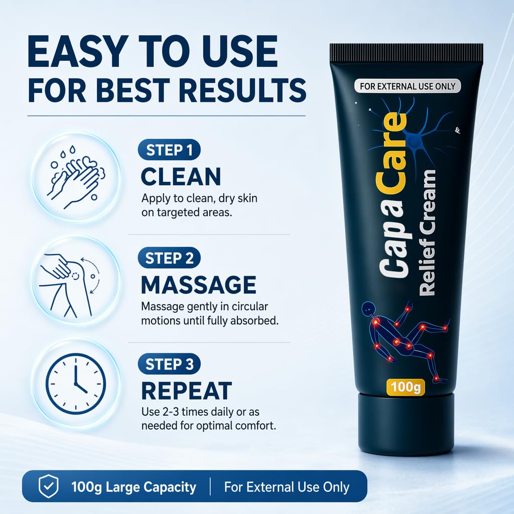 Original Capacare Neuropathy Relief Cream, Neurosoothe Formula Nerve Cream, Contains Capsaicin, Arnica, Menthol, Msm, and Glucosamine, Suitable for Feet, Hands, Legs, Muscles, Joints and Waist 100g