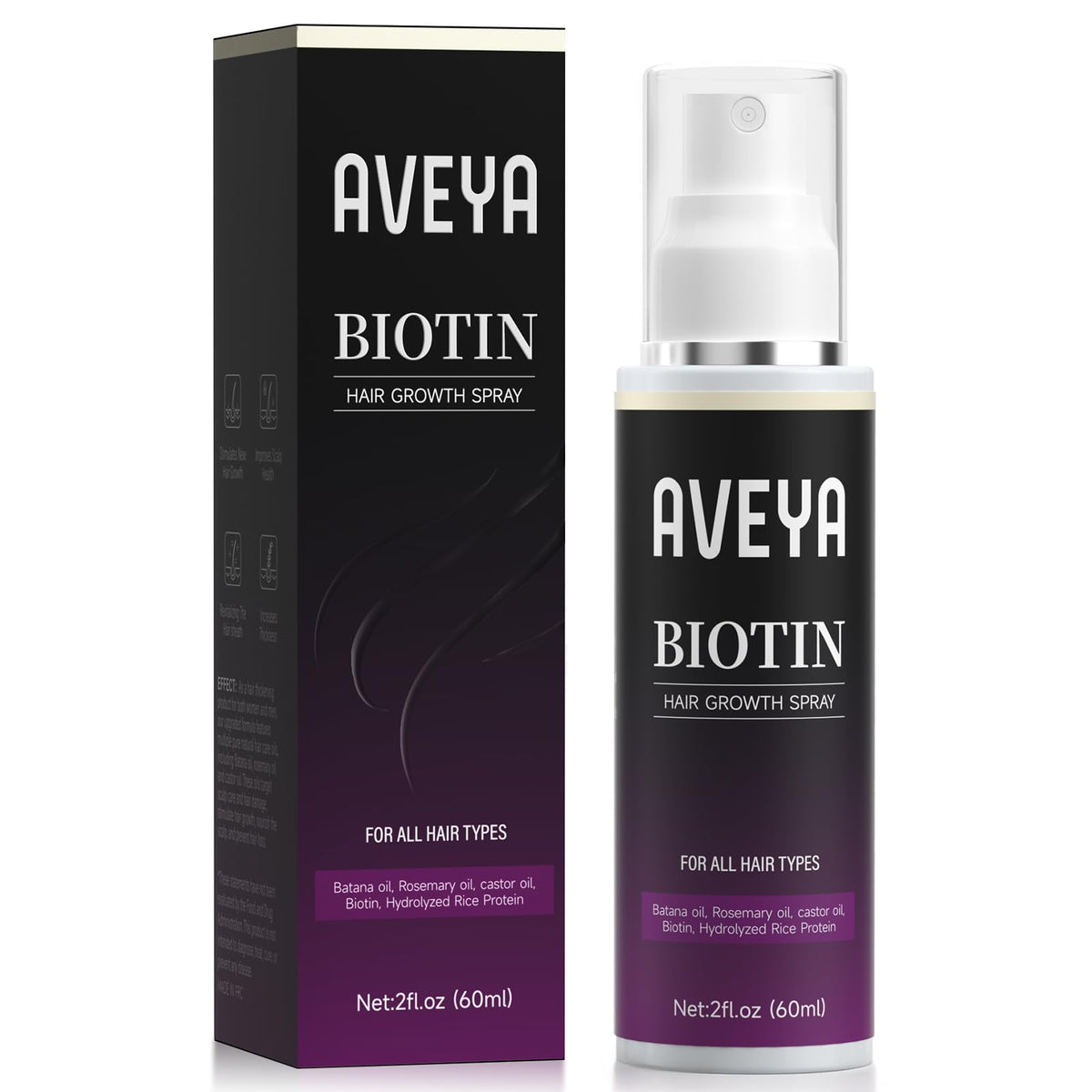 AVEYA Hair Growth Spray, infused with Rosemary Oil,rice water,Batana Oil&Biotin for Scalp – Strengthens,Thickens&Accelerates Hair Care - Non-Greasy,Helps Prevent Hair Thinning & Hair Loss – 60ml