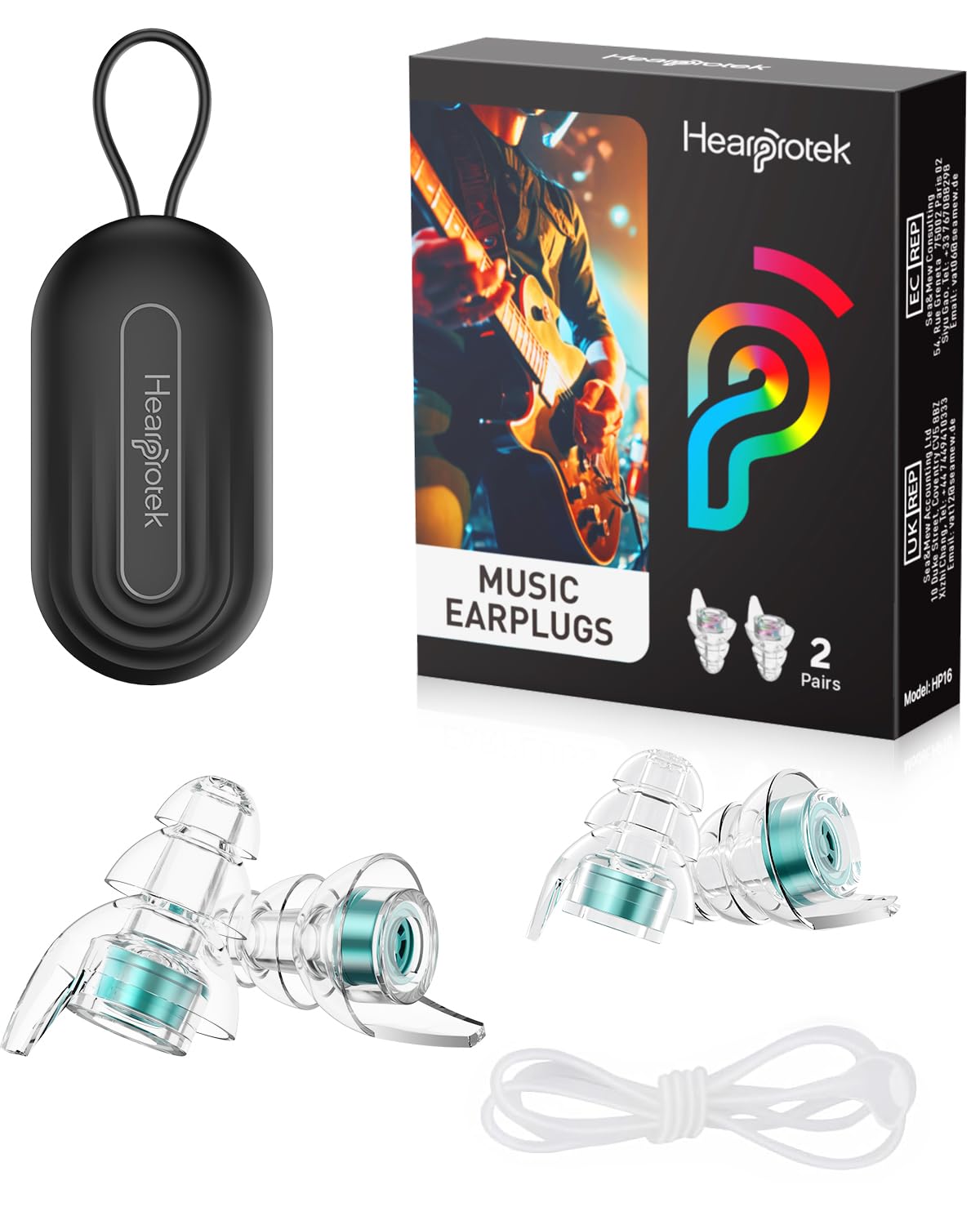 Hearprotek Concert Ear Plugs, 2 Pairs Reusable High Fidelity Musician Ear Plugs, 23db Noise Reduction, Green Silicone Earplugs for Concerts, Festivals, DJs, Nightclubs, Drumming, Parties