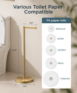 FORIOUS Toilet Paper Holder Stand, Modern Freestanding Tissue Roll Holder for Bathroom, Durable 304 Stainless Steel and Weighted Base Toilet Paper Stand, toilet paper storage for 4 Rolls, Brushed Gold