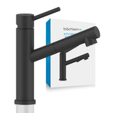 Bächlein Kitchen Faucet (Matt Black) - Single-Lever Sink Mixer Made of Stainless Steel with Extendable Hose and Shower with Switch Button, Water Tap for The Kitchen