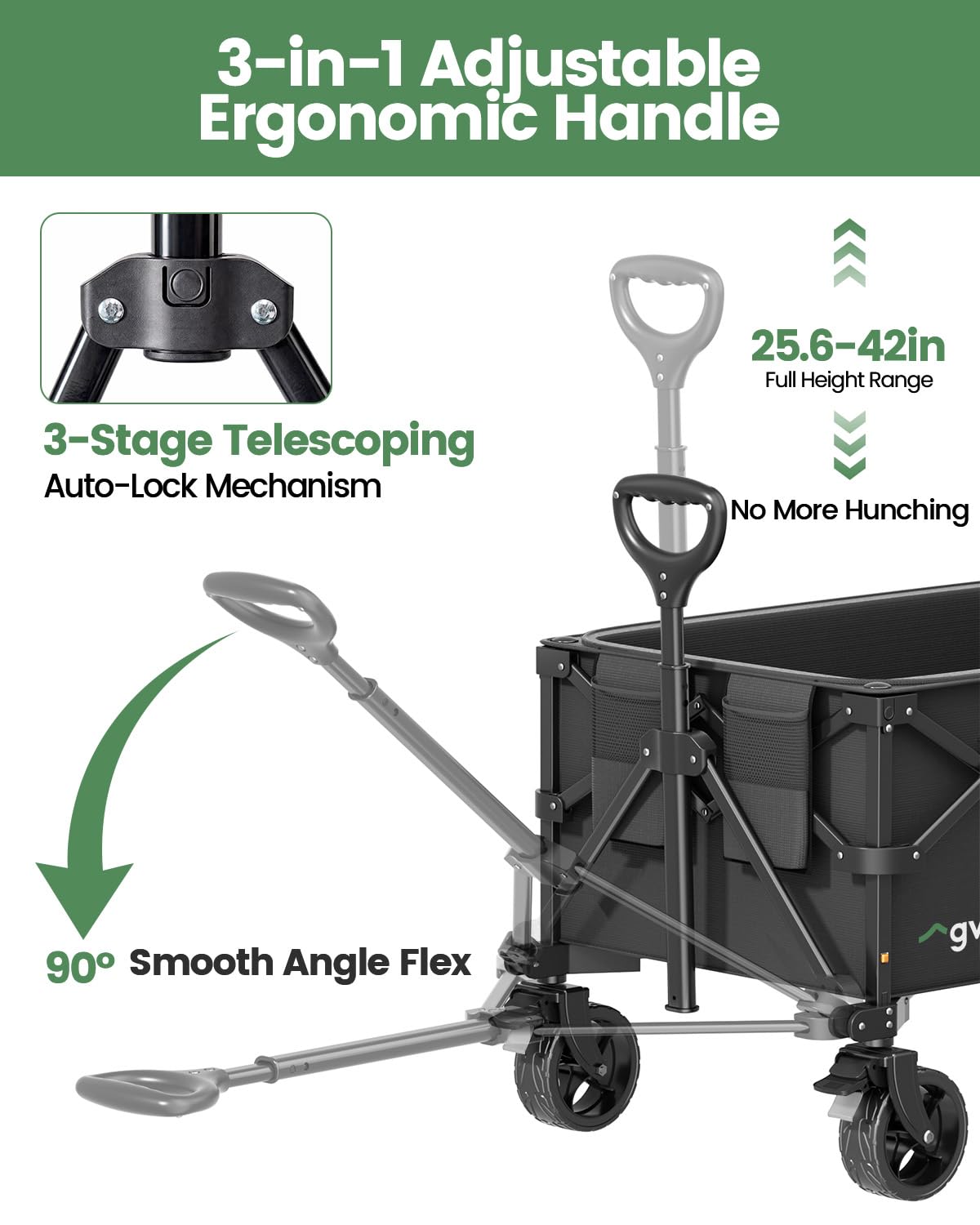 GVDV CW35 Wagons Carts Foldable, 42 in Extended Handle Collapsible Wagon
