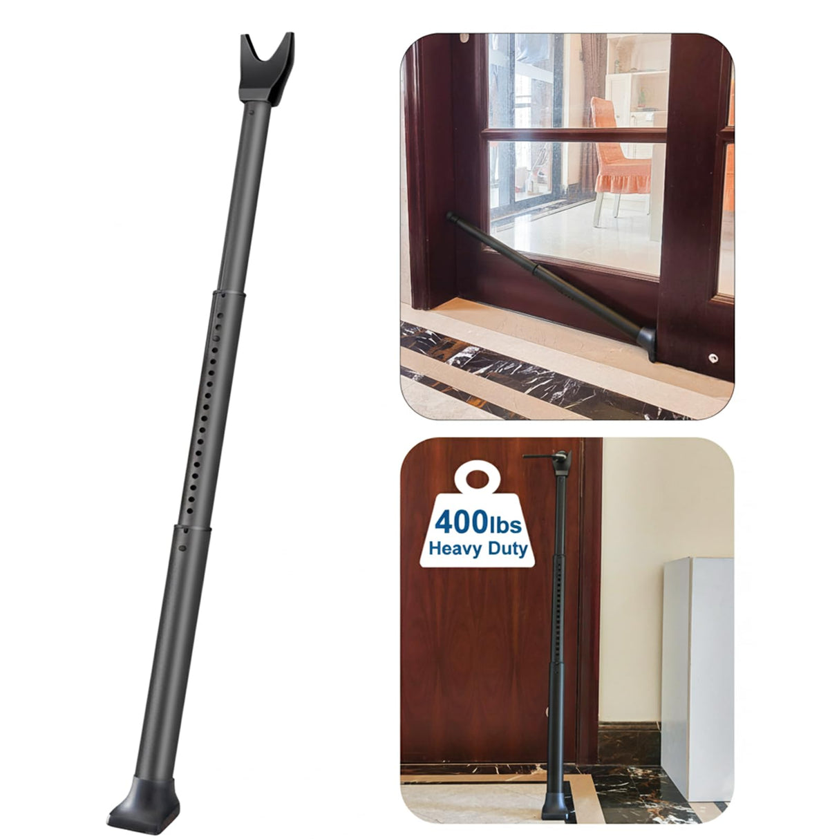 Door Security Bar, Rerishom Door Stoppers Security bar,Heavy Duty Door Lock Security Door Jammer Door Stopper for Apartment, Hotel Room,Screen Door Hardware (Dark Black, 1 Pack)
