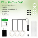 3 Head White Halo Angel Ring Ceiling LED Plant Growth Lights for Shelf, 3000K+6000K Full Spectrum Grow Lamps for Plant Growth Indoor Plants with 6/12/16H Timer, 3 Spectral Modes, 10 Dimmable Levels
